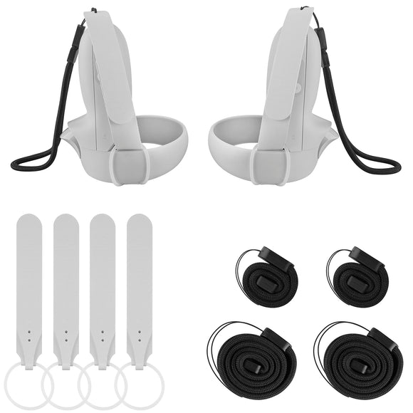 Geekria Straps Covers & Wrist Straps Compatible with Meta/Oculus Quest 2 Anti-Drop Hand Grip Accessories for Quest 2 Touch Controller Handle (White 20CM+40CM)