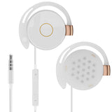 Geekria Wired Clip-On Ear Headphones with Mic, 3.5mm Hook-On Earbuds, Call Control, Lightweight & Hair-Friendly, Compatible with Android Devices (White / 3.9ft)