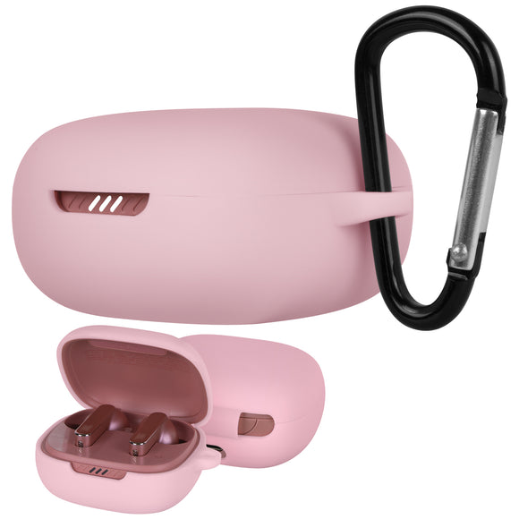 Geekria Silicone Case Cover Compatible with JBL Live Pro 2TWS True Wireless Earbuds, Protective Earphones Skin Cover with Keychain Hook, Charging Port Accessible, Support Wireless Charging (Pink)