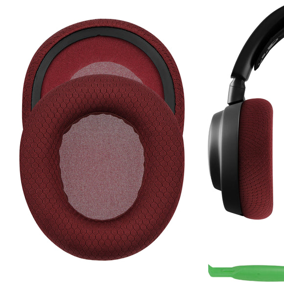 Geekria Comfort Mesh Fabric Replacement Ear Pads for SteelSeries Arctis Nova Pro Wired, Arctis Nova1, Nova3, Nova4, Nova5, Nova7 Headphones Ear Cushions (Red)