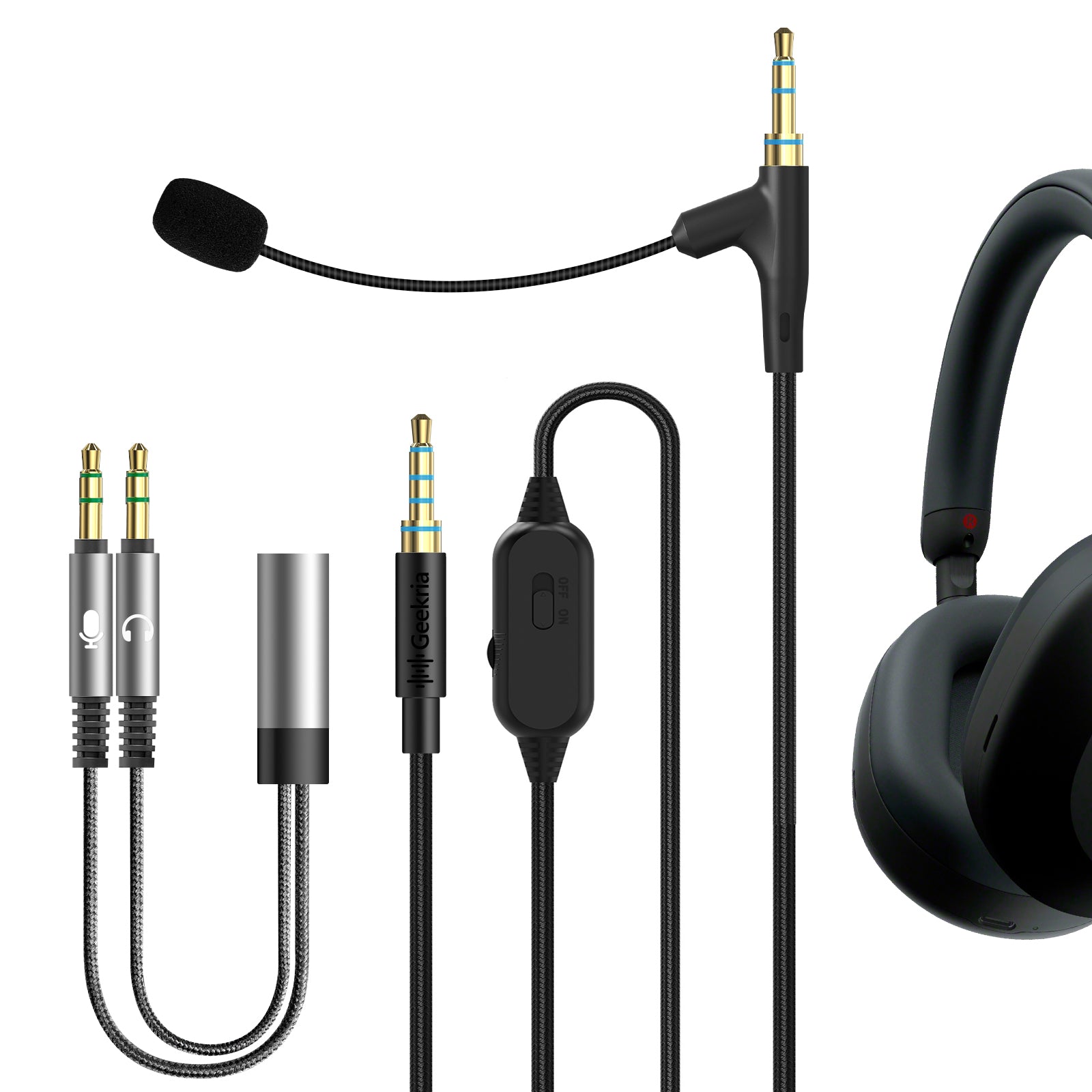 Geekria QuickFit Boom Mic Câble Pour Casque Gaming Et Réunion - Compatible Skullcandy, Audio-Technica Et Plus