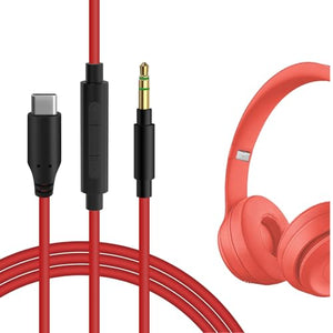 Geekria USB-C Digital to Audio Cable with Mic Compatible with Beats Studio Pro, Solo 4, Solo 3, Studio 3 Cable, Replacement Type-C Audio Cord with Inline Microphone and Volume Control (5.6ft/1.7m)