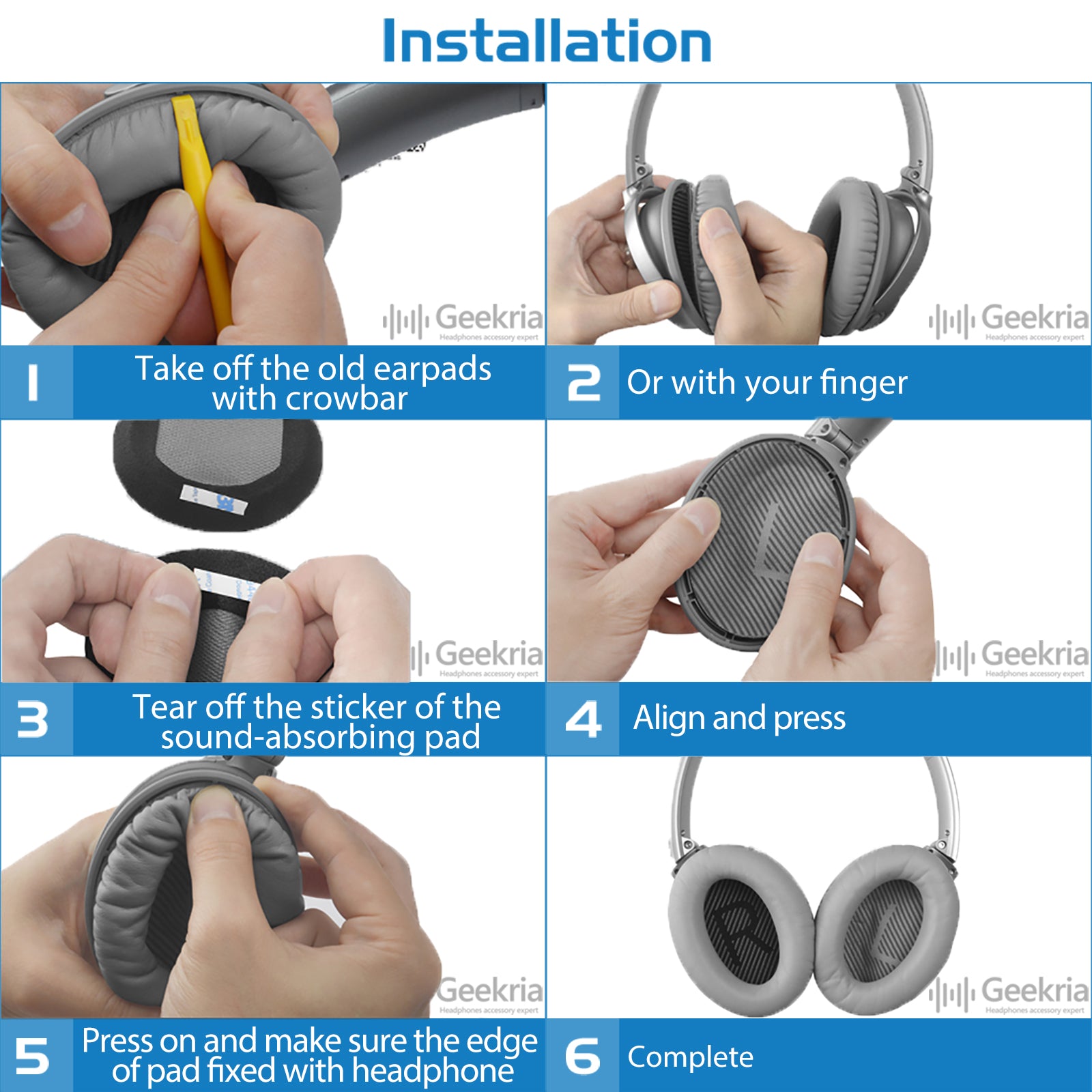 Geekria Comfort Micro Suede Replacement Ear Pads for Bose QC45, QC35,