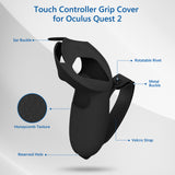 Geekria Touch Controller Grip Cover Compatible with Meta/Oculus Quest 2, VR Anti-Throw Handle Grip Silicone Sleeve with Adjustable Hand Strap, Controller Caps (Black)