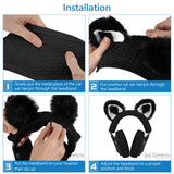 Geekria NOVA Knit Fabric Headband Cover+Cat Ears Attachment Compatible with Razer, SteelSeries, HyperX, Sennheiser, ASTRO, Sony, Logitech, ATH Headphones, Head Cushion Pad Protector (Black/White)