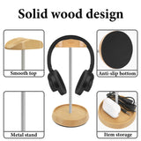 Geekria for Creators Wooden Headphone Stand with Aluminum Holder, Beech Wood Headset Holder for Desk with Cable Storage Base, Compatible with Sony WH-1000XM6, Bose QC Ultra, Beats, Razer