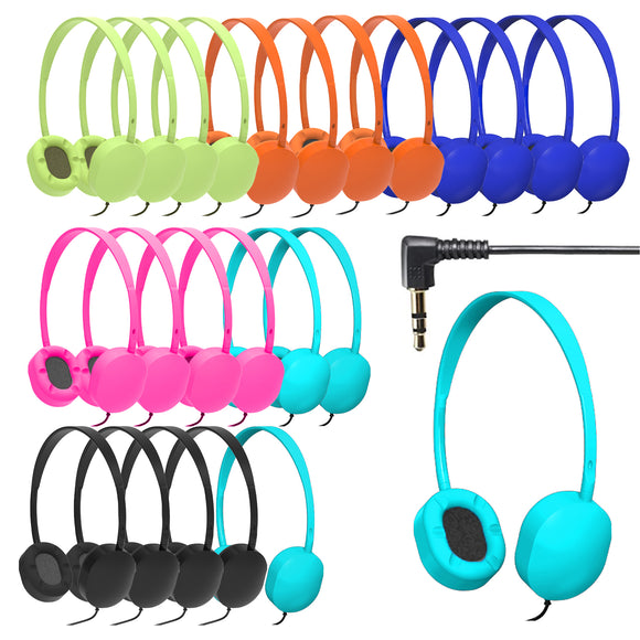 Geekria 24 Pack Wired Headphones for Classroom Adjustable On-Ear Headphones, Kids Headphones Wired Wholesale Children On-Ear Headset for Schools, Student, Libraries, Computer Lab, Testing Centers
