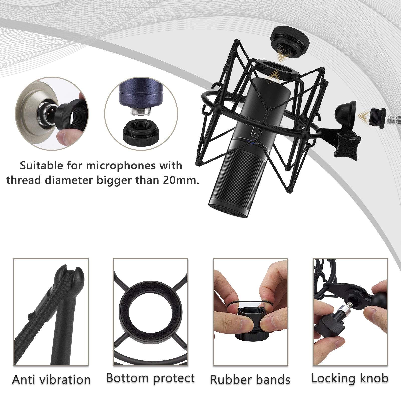 thumbnail image 2 of Microphone Shock Mount, Mic Suspension Shock Mount Holder Clip Anti 2 of 12