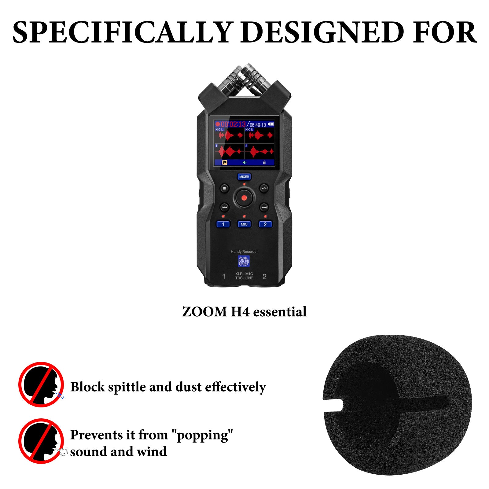 Geekria for Creators Foam Windscreen Compatible with ZOOM H4 essential