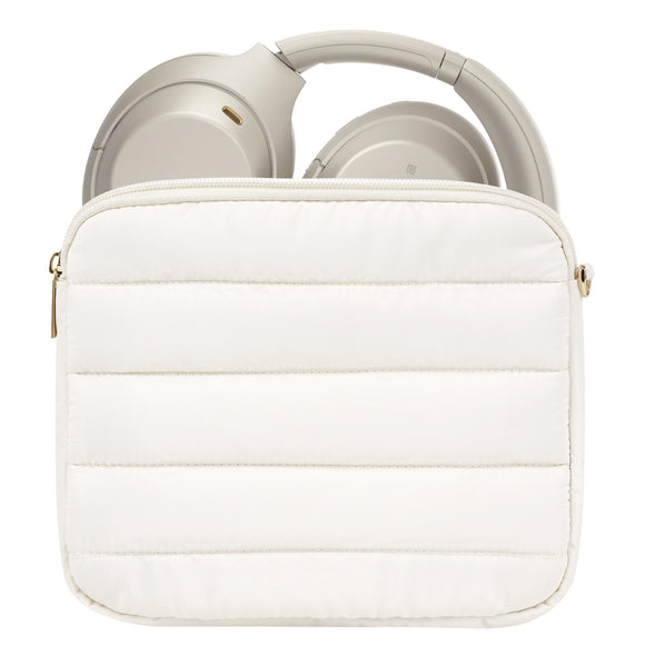 Geekria NOVA Headphones Pouch Compatible with Sony WH-1000XM6, WH-1000XM4, WH-1000XM3, WH-H900N, Soft Shell Replacement Protective Travel Carrying Bag with Cable Storage (White)