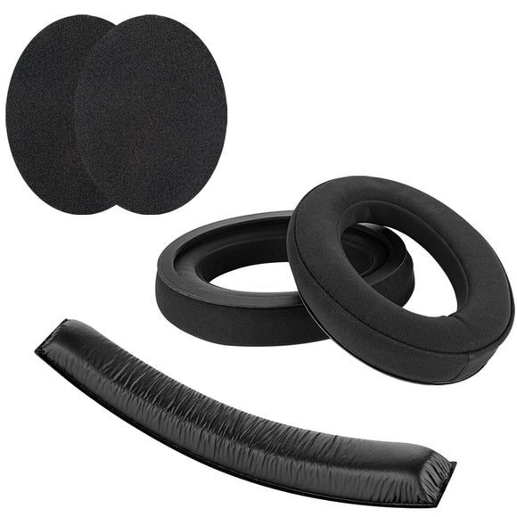 Geekria Lamy Velour EarPads + Leatherette Headband Pad Compatible with Sennheiser HD380 PRO, HD380, PC350, Game Zero Headphones, Ear Pad / Ear Cushion + Headband Cushion/ Repair Parts Suit (Black)