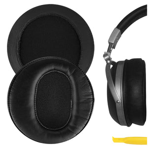 Geekria QuickFit Protein Leather Replacement Ear Pads for DENON AH-D2000, D5000, D5200, D7000, D7200, D9200 Headphones Ear Cushions, Headset Earpads, Ear Cups Cover Repair Parts (Black)