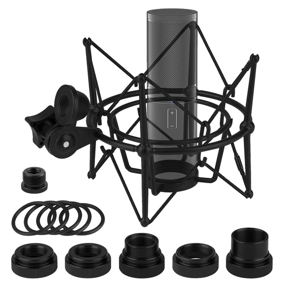 Geekria for Creators Microphone Shock Mount Compatible with TONOR Q9, TC20, TC40, TC-2030, Mic Anti-Vibration Suspension Adapter Clamp Mic Holder Clip (Black / Metal)