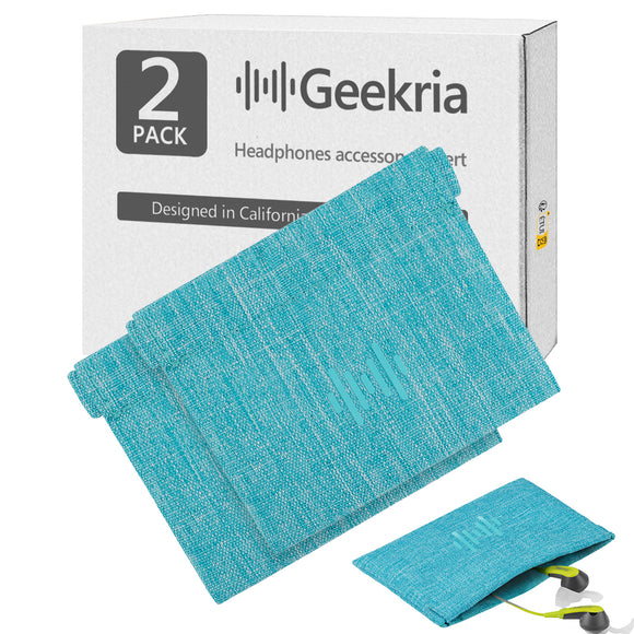 Geekria 2 Pack Soft Elastic Earbuds Pouch Case / Headphone Carrying Bag / Universal Headphone Protection Pouch / Pocket Earphone Case / Coin Purse Change Holder / Portable Travel Bag (Blue)