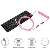 Geekria Coiled USB-C Gaming Keyboard Cable with Aviator Connector Cord, 5-Pin Braided Double-Sleeved Mechanical Keyboard Cable Compatible with Keychron K8 K7 K6Pro, Logitech G715 G713 (Pink 5FT)