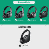 Geekria QuickFit Replacement Ear Pads for Anker Soundcore Life Q20, Q20+, Q20i, Life 2 (Not Fit for Life 2 Neo) Headphones, Repair Parts (Grey)