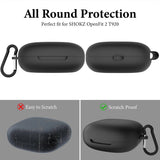 Geekria Silicone Case Cover Compatible with SHOKZ OpenFit 2 True Wireless Earbuds, Protective Earphones Skin Cover with Keychain Hook, Charging Port Accessible, Front LED Visible (Black)