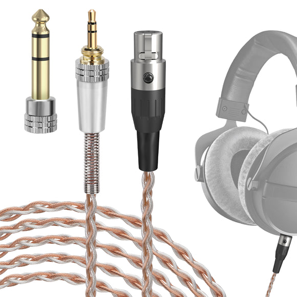 Geekria Apollo Silver-Plated Upgrade Audio Cable Compatible with Beyerdynamic DT 900 PRO X, DT 770 PRO X, 6.35mm/3.5mm Replacement Headphones Cord for Desktop Amplifier (9.4ft / 3m)