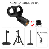 Geekria for Creators Universal Microphone Clip Holder, Adjustable Mic Mount Suitable for Handheld Microphones, Compatible with Shure SM58S, PGA48, Sennheiser E 835, E945 (Black / 2 Pack)