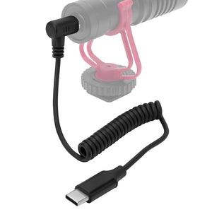 Geekria for Creators USB C to 3.5mm TRS Microphone Coiled Cable 20 inch / 50 CM, Compatible with Rode VideoMicro, VideoMic GO II, Wireless GO II, Mic Cord for Vlog and Podcast (Black)