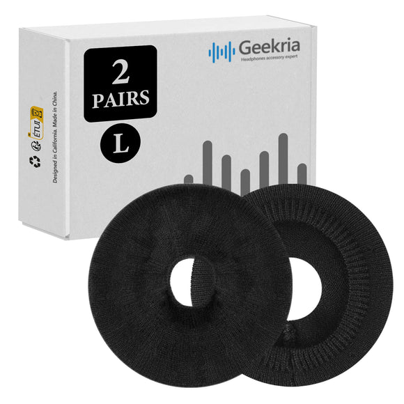 Geekria 2 Pairs Flex Fabric Headphones Ear Covers (Product Safety Certified), Washable & Stretchable Earcup Protectors for Over-Ear Headsets Ear Pads, Sweat-Resistant (Size L / Black)