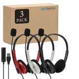 Geekria USB Headset with Mic, Mute Button and Volume Control, Lightweight Wired Computer On-Ear Headphones with Boom Microphone and Detachable 3.5mm Plug, 3 Pack, Assorted Colors
