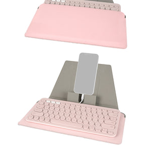 Geekria Compact Keyboard Case, Vegan Leather Travel Case with Phone and Tablet Holder, Keyboard Case Compatible with Logitech K380/Pebble Keys 2 K380s, Apple Magic Keyboard (Pink)