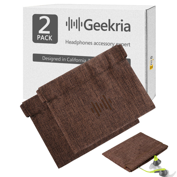 Geekria 2 Pack Pouch for Earbuds / Headphone Organizer Bag / Universal Headphone Protective Pouch / Pocket Earphone Case / Coin Purse Change Holder / Portable Travel Bag (Brown)