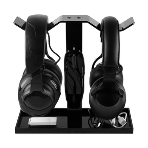 Geekria Acrylic Dual Headphones Stand for On-Ear Headphones, Gaming Headset Holder, Desk Display Hanger Compatible with AKG K845, Sony WH-1000XM4, Sennheiser, JBL (Black)