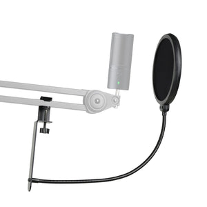 Geekria for Creators Mic Pop Filter Compatible with Razer Seiren X, Mini, V2 Pro, Elite, Emote Proscreen Microphone Filter Shield with Metal Stabilizing Arm, Antipop Mask with C-Clamp (Size L)
