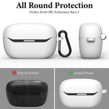 Geekria Silicone Case Compatible with JBL Endurance Race 2 Earbuds, Soft Protective Cover with Keychain Hook, Front LED Visible, Charging Port Accessible (White)