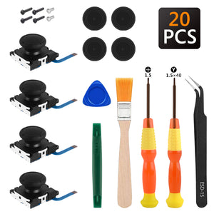 Geekria Replacement Joystick Repair Kit, Compatible with Switch Analog Stick and Nintendo Switch , Repair Parts, Include 4 Joysticks, 4 Thumbstick Grips, 2 Screwdriver, 6 Screw, Pry Tools