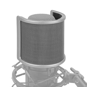 Geekria for Creators Mic Metal Pop Filter, Windscreen Cover with Metal Mesh and Foam Filter, Antipop Mask Compatible with Audio-Technica AT2020, FIFINE K669B, Rode NT-USB (Size S / Silver)