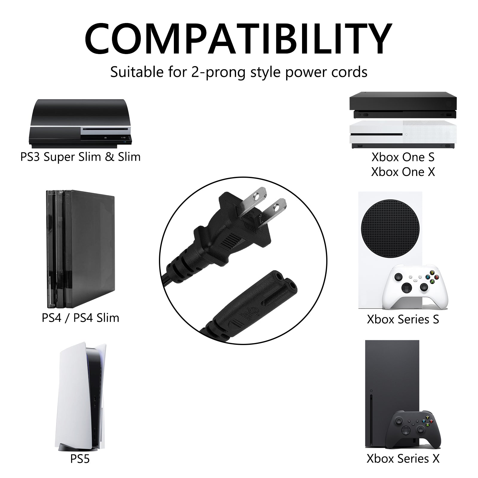 Xbox Power Cord 5FT AC Power Cord For Xbox One S/X, Xbox Series