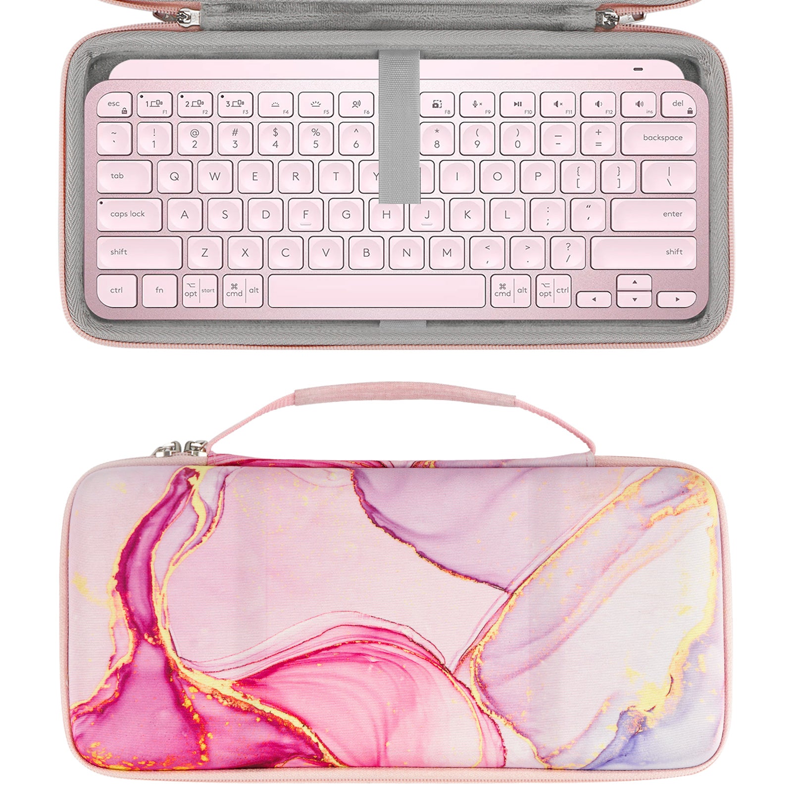 Geekria Hard Shell Keyboard Case, Compatible with Logitech MX Keys Mini Minimalist Wireless Illuminated Keyboard Travel Carrying Bag (Pink Marble)