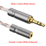 Geekria 3.5mm (1/8'') Stereo Male to 2.5mm Balanced Female Headphones Adapter, Copper and Silverplated Upgrade Cable Conversion Audio Dongle Cable (0.5ft)