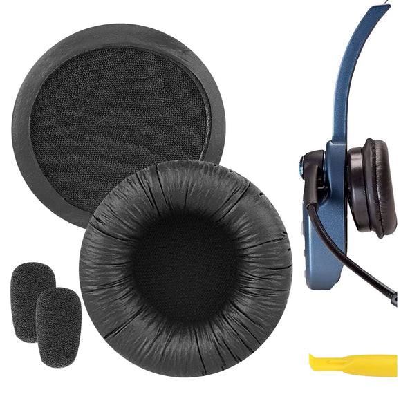 Geekria QuickFit Leatherette Replacement Earpads + Mic Foam Compatible with BlueParrott B250-XT Plus, B250-XT, B250-XTS, B250, B150 Headphones Mic Windscreen Foam Cover + Ear Cups (Black)