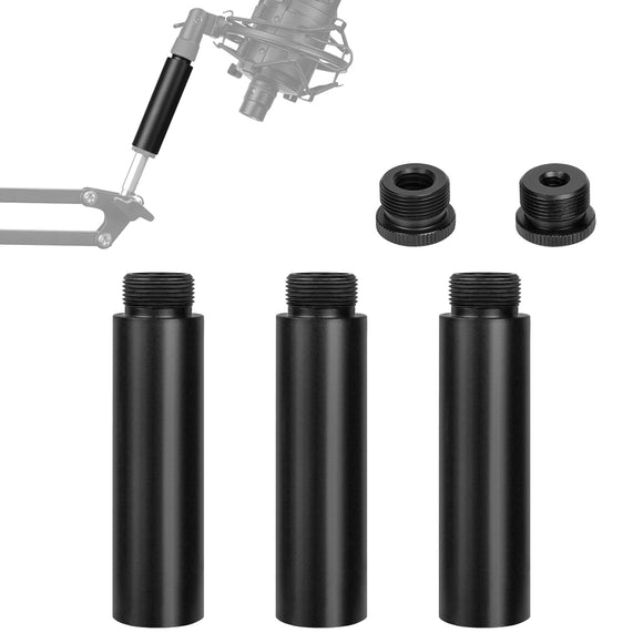 Geekria for Creators Microphone Stand Extension Adapter, 5/8 Male to 3/8 Female and 5/8 Male to 1/4 Female Mic Screws, 5/8 Male to 5/8 Female Microphone Boom Arm Extension Tube (Black / 3 Pack)