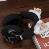 Geekria NOVA Knit Fabric Headband Cover+Cat Ears Attachment Compatible with Razer, SteelSeries, HyperX, Sennheiser, ASTRO, Sony, Logitech, ATH Headphones, Head Cushion Pad Protector (Flower/White)