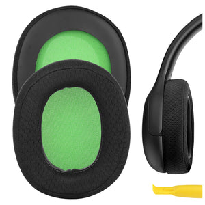 Geekria Comfort Mesh Fabric Replacement Ear Pads for PDP Gaming LVL30, LVL40 Wired Chat Headphones Ear Cushions, Headset Earpads, Ear Cups Repair Parts (Black Green)