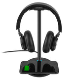 Geekria Headphone Charging Holder, Headset Hanger, 2-in-1 Headphone Holder Desk & Wireless Charger Pad, Suitable for Desktop Table Earphone Accessories (Black)